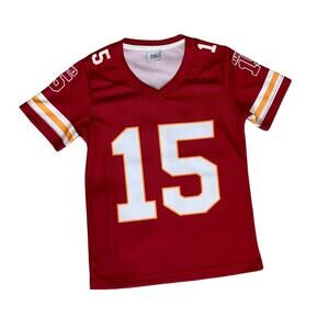Mahomes 15 Brick Red Sports Jersey like  with V-neck Collar